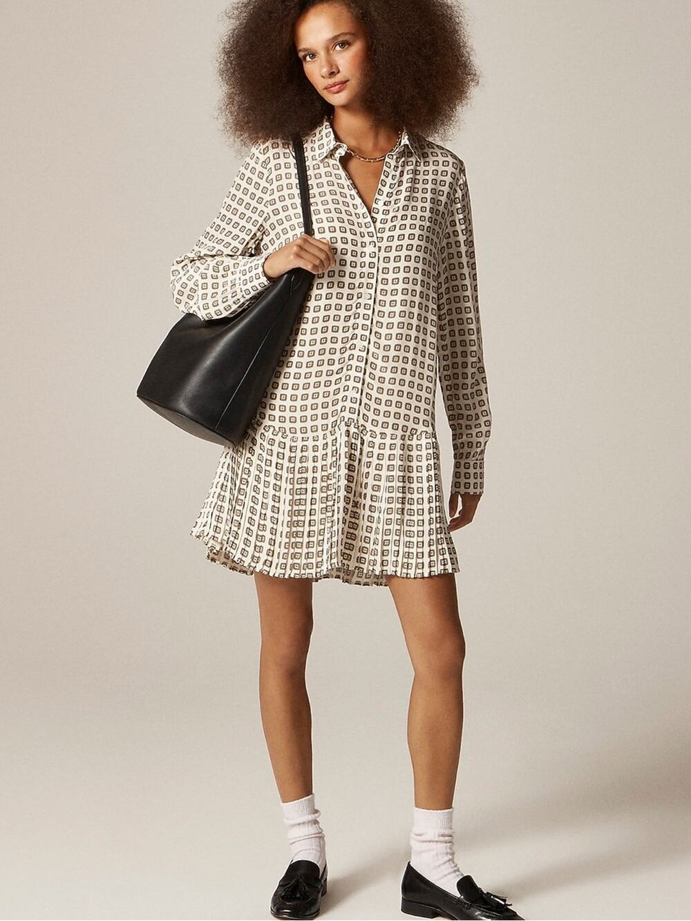 J. Crew Amelia Foulard Medallion Print Shirt Dress Drop Waist Cream NWT Sz STall